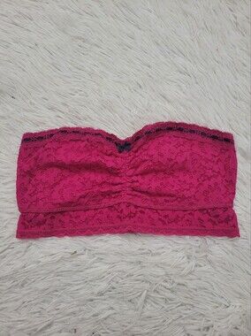 aerie Sz M Strapless Bra Womens Pink Lace Bandeau Sweetheart Pullover